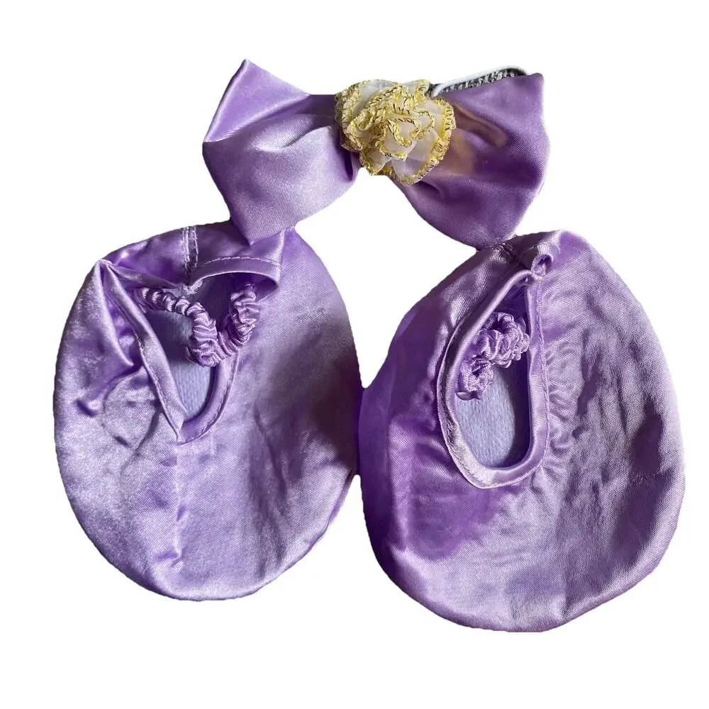 Build A Bear Ballerina Purple Satin Dress Ballet Shoes Tutu Costume Hair Bow.